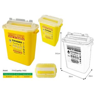 14 Litre Sharps disposal container, Sliding Lid, Red,Sharps Container |