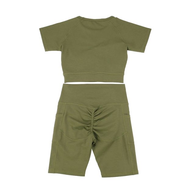 Women's Seamless Yoga Set Running Shirts and Shorts Sets for Fitness Gym Crop Tops