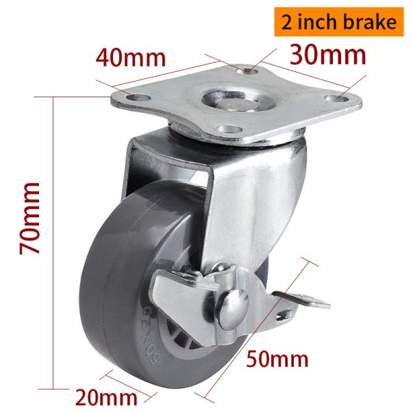 Grey Miniature Caster Wheels 2 Caster Wheels With Brakes 262P-73