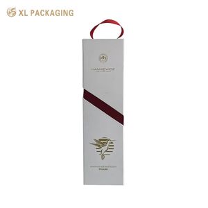 Ribbon Handle Silver Foil Logo Printing Folding Wine Box For Luxury Champagne
