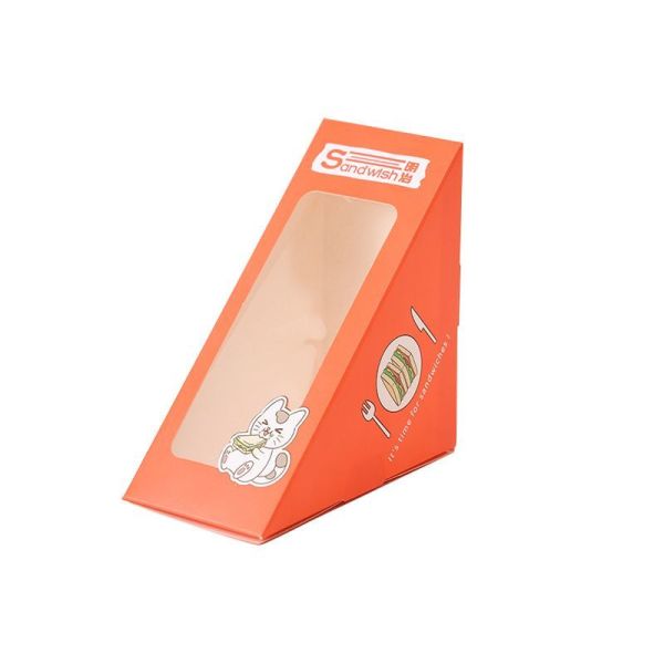 Recyclable Eco-Friendly Custom Logo Printing Food Grade Convenient Portable Triangular Cardboard Sanwich Box