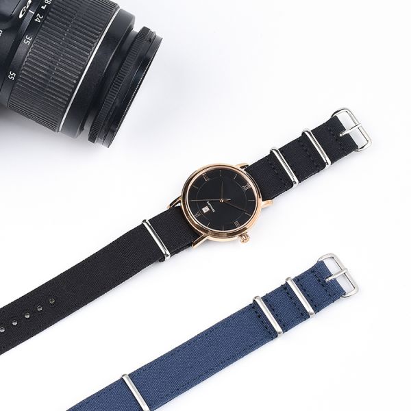 NATO Style Canvas Strap Watch Band 26mm One Piece With Thread Holes