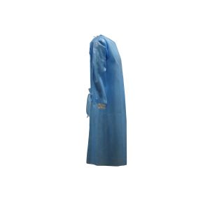 Blue PP+PE 45GSM AAMI Level 2 Disposable Isolation Gown Back Opening With Rib
