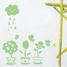 Flower Pots Rain Removable PVC Wall Flower Stickers A0129