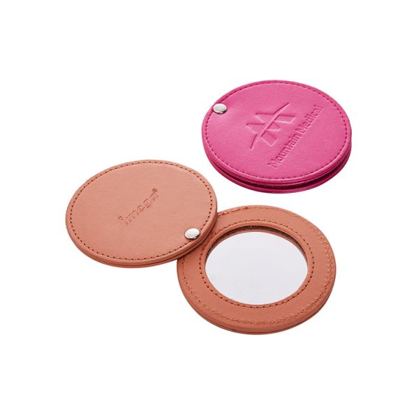Foldable 1X 2X Magnification PU Leather Round Compact Mirror With Logo Printing