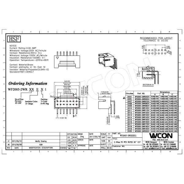Dual Row Right Angle Wire To Board Connector 2.0mm Wafer Line To Board Connector