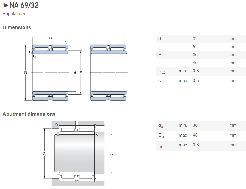 Machined Type NA 69/32 Needle Roller Bearing with An Inner Ring