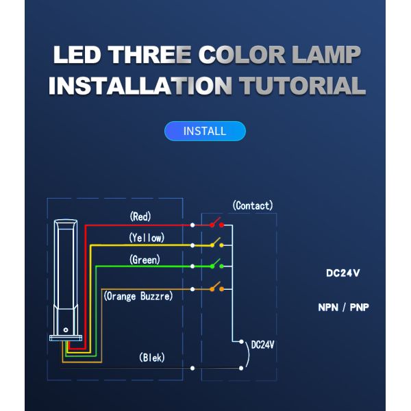 Red Orange Machine Light Tower 24V DC LED Lights Lamp With Buzzer Alarm For CNC Machine