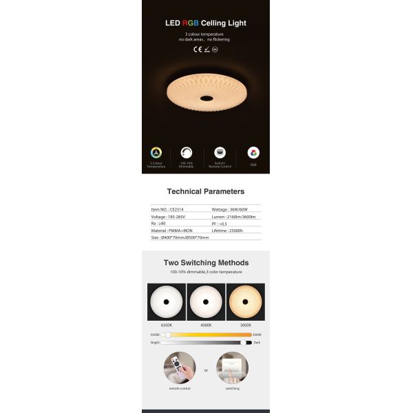 Smart Ceiling Light CCT + Dimmable(CE2314WF2 60W)
