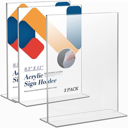 Buy A4 /A5 / A6  T Shape Horizontal Wedding Sign Holder Plexiglass Mini Menu Display Stand at wholesale prices