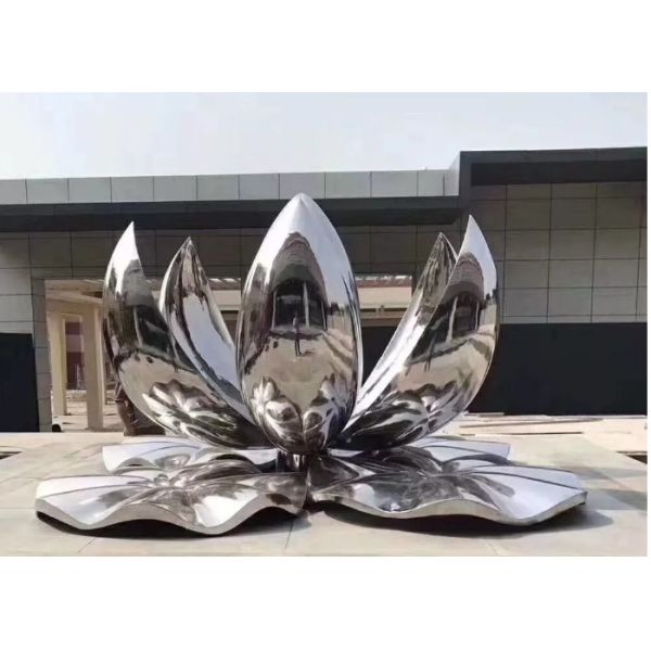 Buy Large Polished Stainless Steel Outdoor Metal Lotus Flower Sculpture at wholesale prices