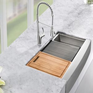 30X22 Inch Kitchen Workstation Sink Single Bowl Ledge Apron 304 Stainless Steel