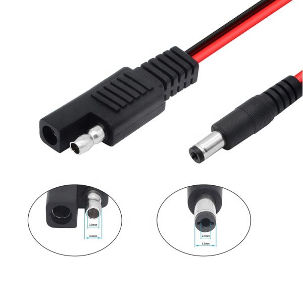 14AWG DC Plug 5.5x2.1mm Male to SAE 2 Pin Connectors Extension Cable for Automotive Rv Solar Panel