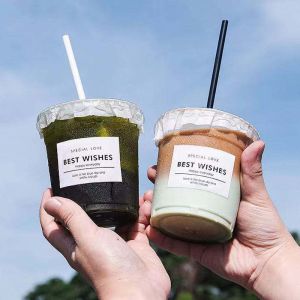 Custom Printed Bio 100% Compostable PLA Transparent Cup Disposable Smoothie