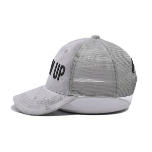 Gray Suede Trucker Hat 3d Embroidered 5 Panel Mesh Cap