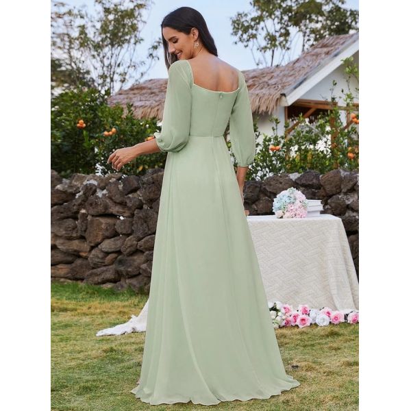 Plus Size Ruffled Long Sleeve High Slit Off-shoulder High Slit Mint Green Chiffon Homecoming Dress