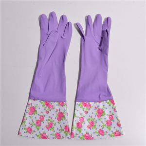 Purple Kitchen Cleaning Extra Long Sleeve Rubber Gloves With Beautiful Patterns