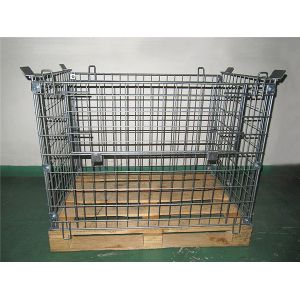 Galvanized Metal Mesh Containers Foldable Steel Mesh Cage With Wood Pallet