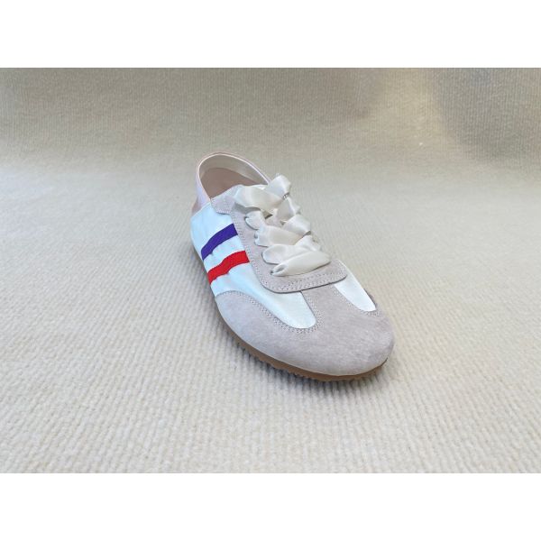Women casual comfort sneakers satin shoes lace-up breathable with leather and low cut