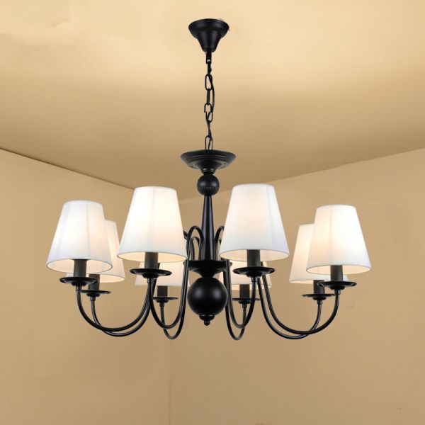 Wrought iron ceiling chandelier lights Black Body Color with lampshade for home lamp (WH-CI-93)