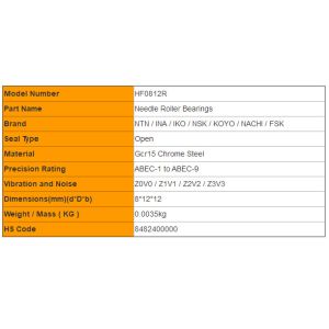 One-Way Roller Bearings NTN Bearings HF0812R Needle Roller Bearings