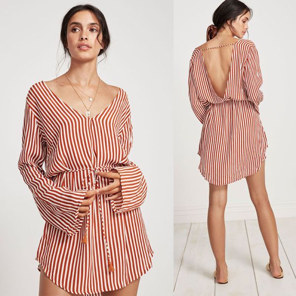Buy Summer Wholesale Design Striped Long Sleeve Casual Woman Dress at wholesale prices