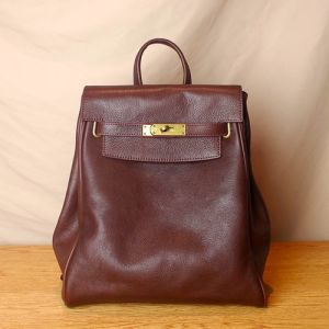 Drawstring Womens Waterproof Backpack 26cm 16cm Handmade Leather