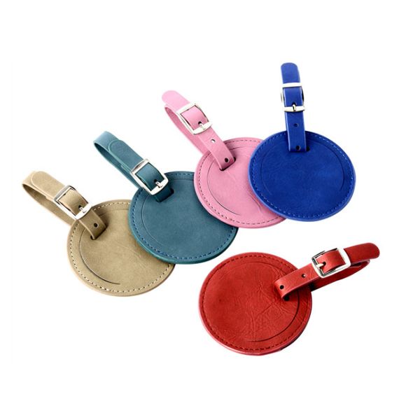 PU Round Travel Luggage Tag With Buckle Strap Advertising Gift
