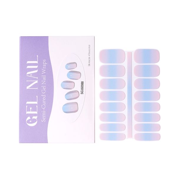 Factory Price Fashionable 3d Nail Sticker Manicure Decoration Semi Cured Gel Nail Wraps Polish Ombre Color Nail Strips