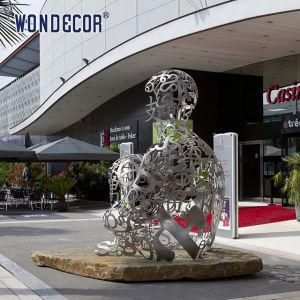 Large outdoor metal art abstract ribbon hollow letter figure stainless steel