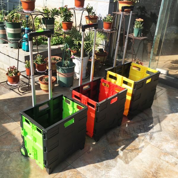 Buy Hand Foldable Supermarket Trolley With Plastic PVC Wheel at wholesale prices