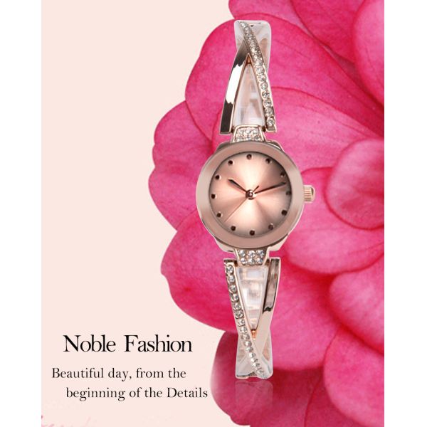 Japan Movt Alloy Quartz Lady Wrist Watch Stainless Steel Back Water Resistant