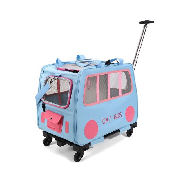 Trolley 210D Polyester Four-Wheeled Box for Two Fat Cats Portable Foldable Pet