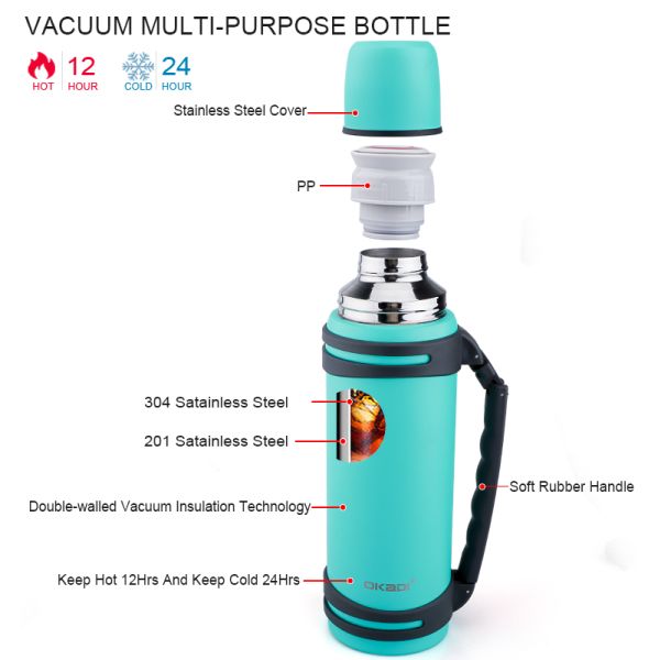 1.4L/1.8L Stainless Steel Vacuum Travel Pot Outdoor Sports Thermal Flask Water Bottle With Handle
