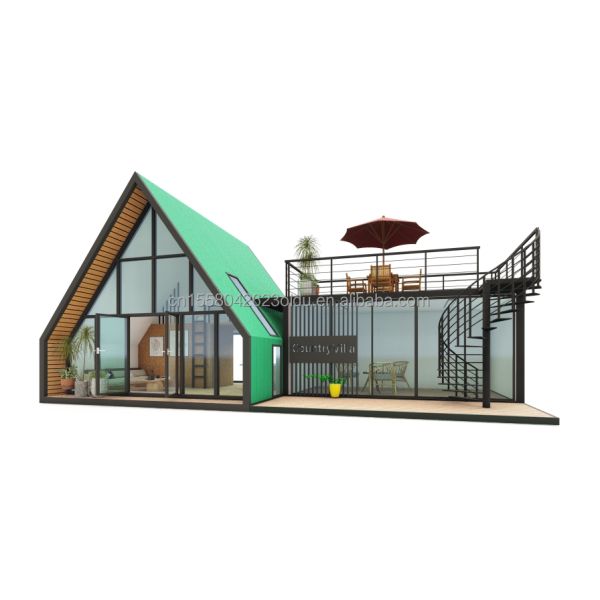 Villa Living or Hotel Elegant Residential Prefab Container House with Aluminum Alloy Windows in Steel Triangle Design