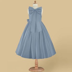 Wholesale Girl Kids Dress Blue Satin OEM ODM Baby Flower Girl Dresses Clothing