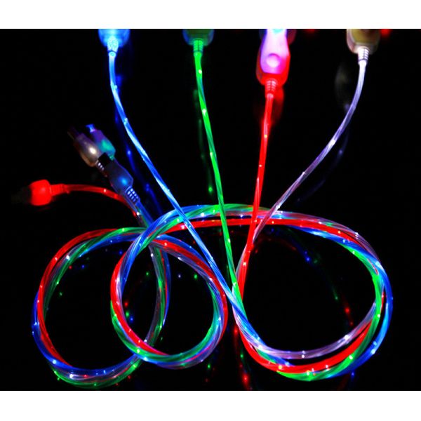 Type c iPhone lighting micro usb LED light shining bright night light USB cable