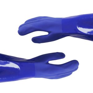 35cm Blue PVC Chemical Resistant Gloves With Sandy Finish And Cotton Liner