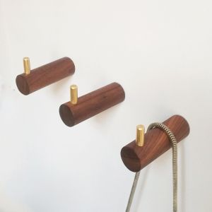 Modern Wooden Coat Hook with Brass Stick - Sapele Walnut Beech