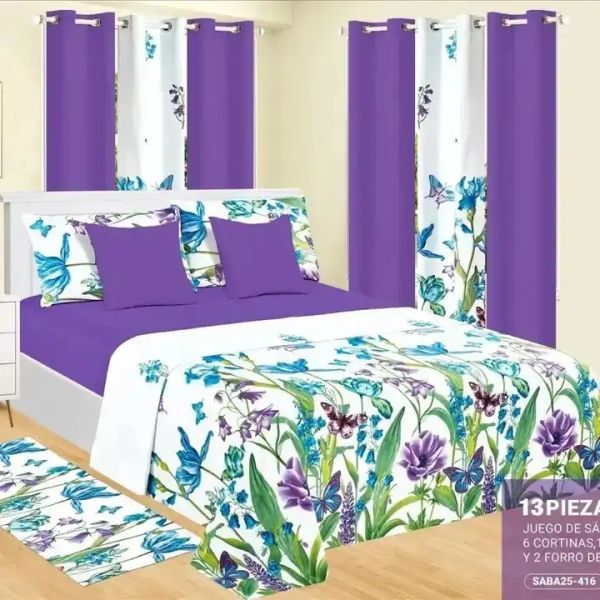 Fashion Red Wedding Flower 13pcs Bedding Set with Customized Size and Matching Curtains