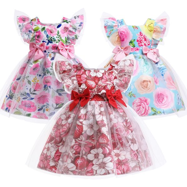 Buy Girls Floral Print Summer Children'S Clothing Bow Dress at wholesale prices