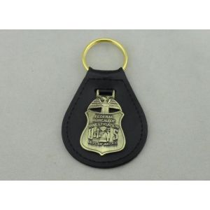 Die Stamping Personalized Leather Keychains With 3D Antique Brass Emblem