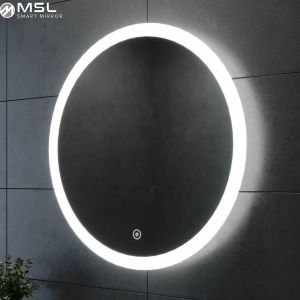 White LED Battery Operated Mirror Modern Battery Powered Bathroom Mirror Round