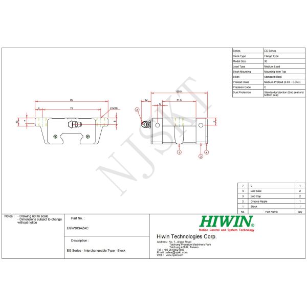 EGW30SA Linear Guideway Blocks Hiwin Linear Guide Rail For Automatic Machine
