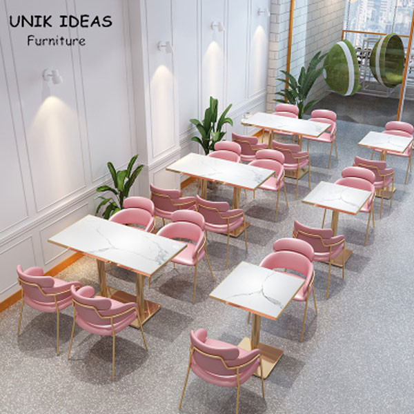 Buy Metal Restaurant Dining Table And Chairs Upholstery Fabric With Gold Legs 800mm at wholesale prices