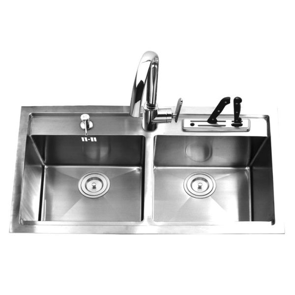 Buy Modern Country Handmade Kitchen Sink Equal Basin Center Drain Placement at wholesale prices