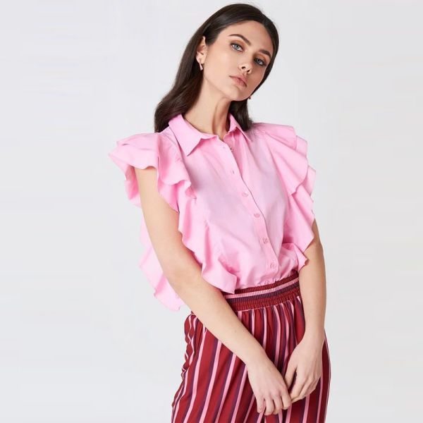 Buy Lady Clothing Pink Frill Women Shirt at wholesale prices