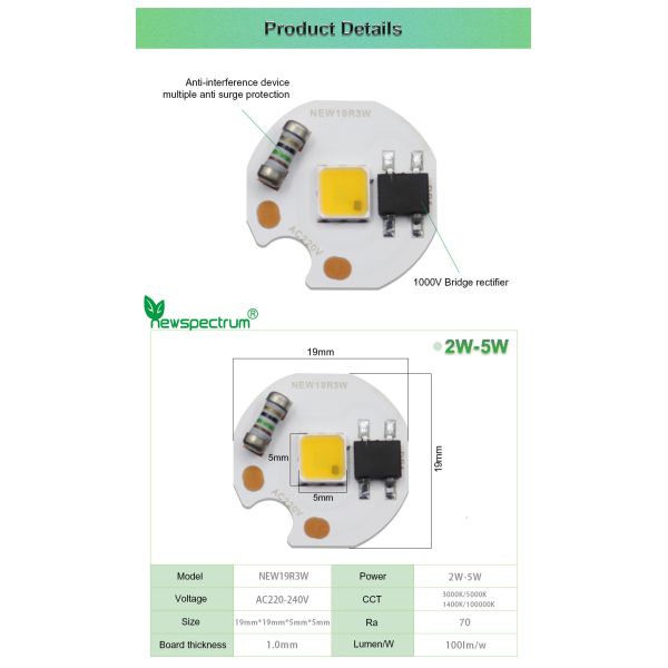 CCT 3000k RGB LED Module COB Chip 19mm For Jewelry Wine Cabinet