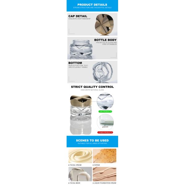 Glass Cream Jars Cosmetic Packaging Empty 15ml 20ml 30ml 50ml Amber Clear Glass Skin Body Lotion Cream Jar