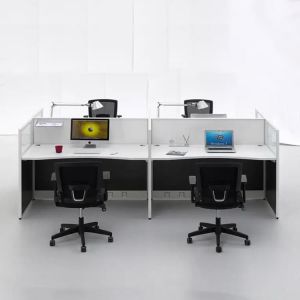 ISO Modular Four Person Workstation Desk Glass Panel Black Wooden